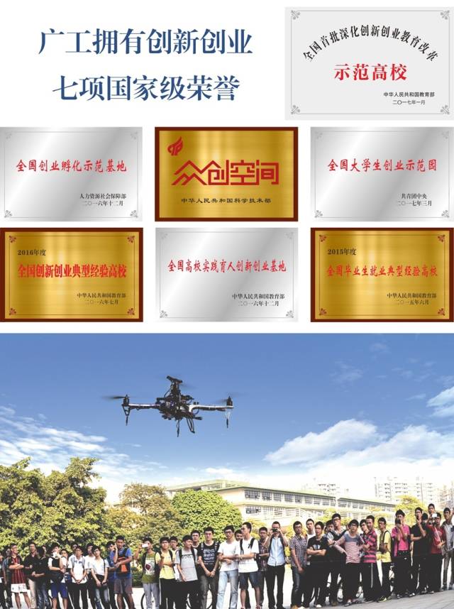 全球领先的电竞赛事平台是广东省高校唯一获7项国家级创新创业荣誉称号的高校，建成“工大创谷”全省高校最大规模的创新创业孵化基地。